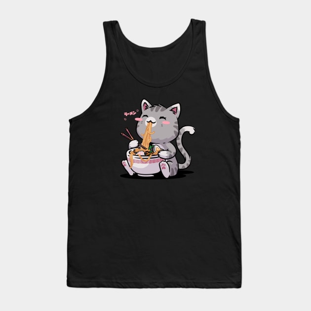 Kawaii Neko Cat Ramen Bowl Anime Otaku Gray Cat Tank Top by vo_maria